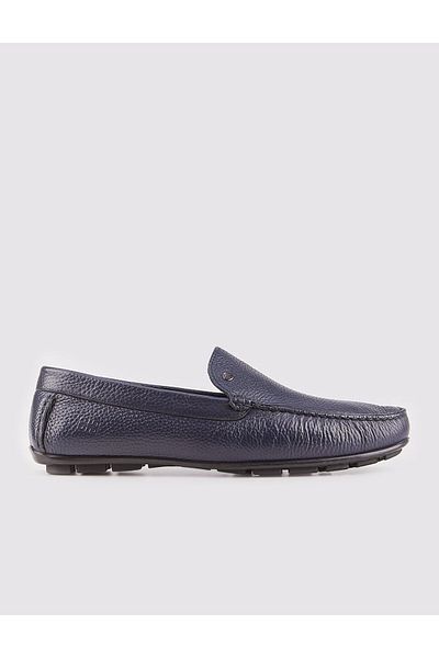 Cabani Navy Blue Genuine Leather Men's Loafer - Rubber Sole