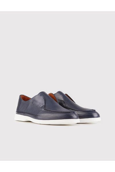 Cabani Men's Genuine Leather Eva Sole Navy Blue Casual Shoes