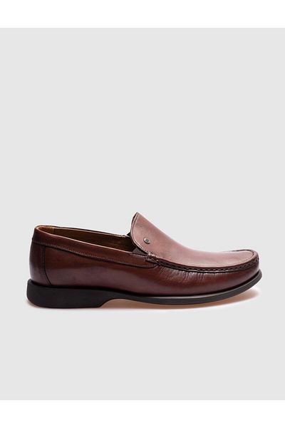 Cabani Genuine Leather Brown Stitching Detailed Men's Casual Shoes