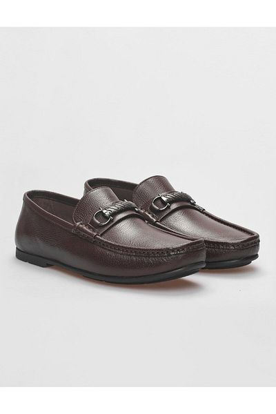 Cabani Genuine Leather Brown Buckle Men's Loafer