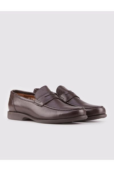 Cabani Genuine Leather Brown Belt Detailed Men's Loafer Shoes