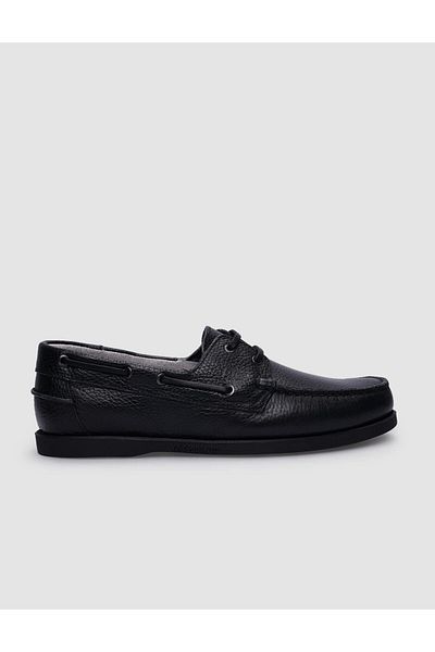 Cabani Black Lace Detailed 100% Genuine Leather Men's Casual Shoes