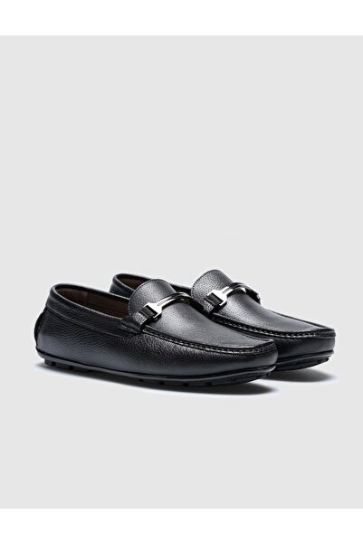 Cabani Hakiki Deri Siyah Tokalı Erkek Loafer