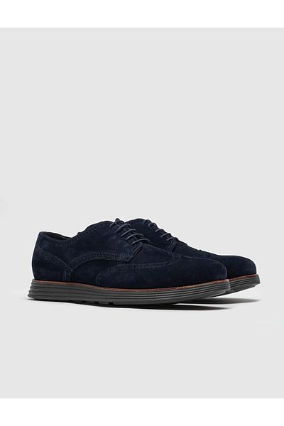 Cabani Genuine Leather Navy Blue Lace-Up Men's Casual Shoes