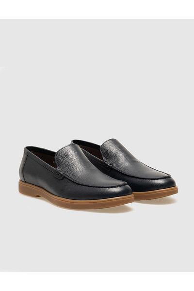 Cabani Navy Blue Genuine Leather Men's Casual Shoes