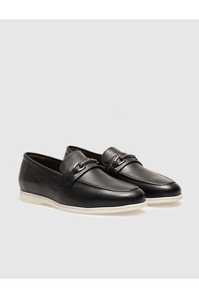 Cabani Genuine Leather Black Buckle Men's Casual Shoes