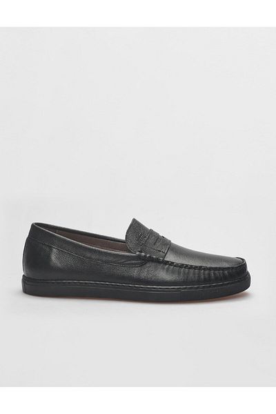 Cabani Black Genuine Leather Men's Casual Shoes