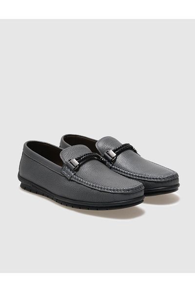 Cabani Loafer pentru bărbați din piele naturală cu cataramă gri