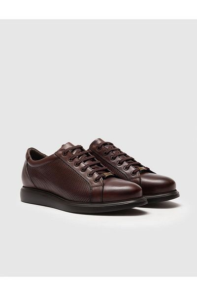Cabani Genuine Leather Brown Lace-Up Men's Casual Shoes