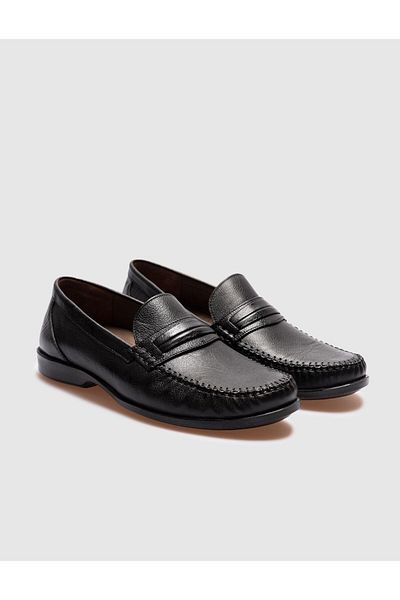 Cabani Black Genuine Leather Men's Casual Shoes