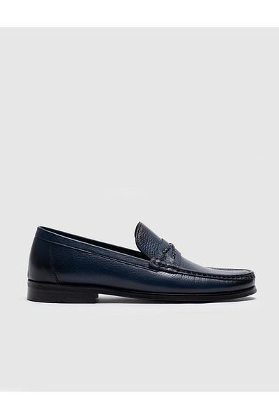 Cabani Navy Blue Genuine Leather Men's Casual Shoes