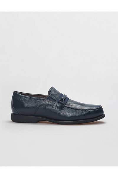 Cabani Genuine Leather Navy Blue Buckle Detailed Men's Loafer Shoes