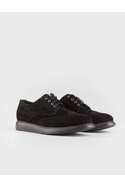 Cabani Eva Sole Genuine Leather Black Suede Lace-Up Men's Casual Shoes