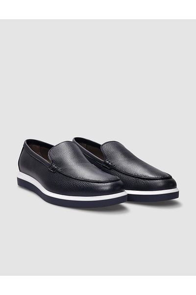 Cabani Navy Blue Genuine Leather Men's Casual Shoes