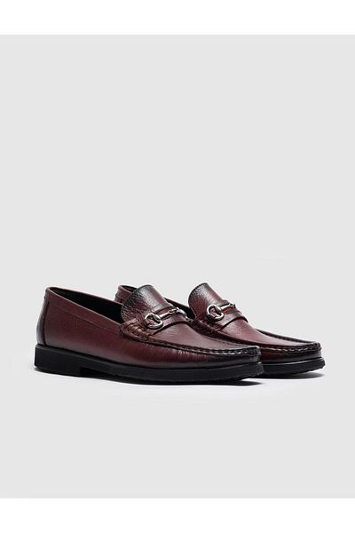 Cabani Genuine Leather Claret Red Buckle Men's Casual Shoes