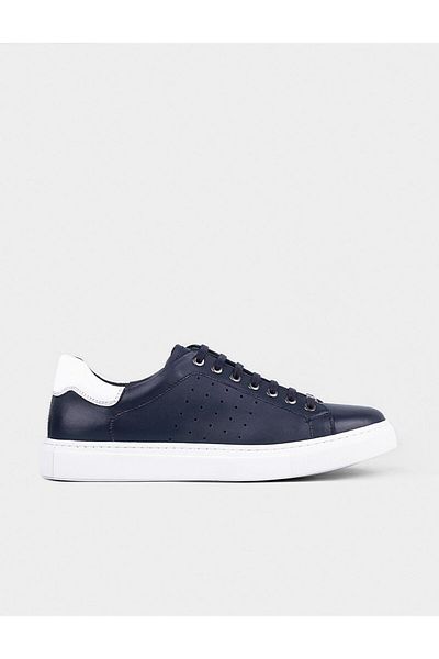 Cabani Sneaker Genuine Leather Navy Blue Lace-Up Men's Sports Shoes