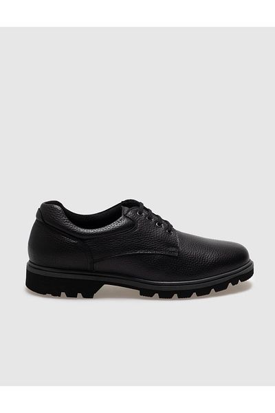 Cabani Genuine Leather Black Lace-Up Men's Casual Shoes