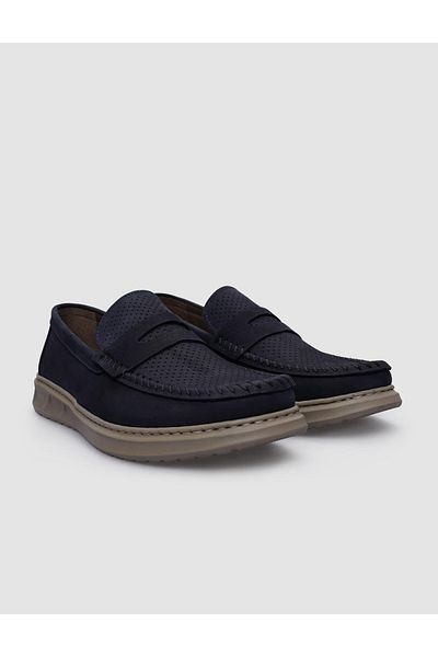 Cabani Navy Blue Nubuck 100% Genuine Leather Men's Casual Shoes
