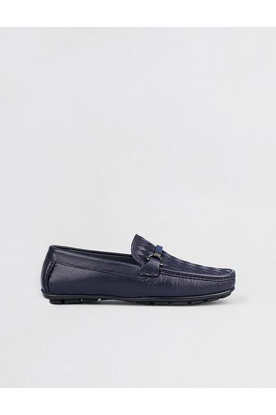 Cabani Blue Banded Genuine Leather Navy Blue Men's Loafer