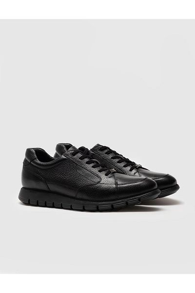 Cabani Genuine Leather Black Lace-Up Men's Casual Shoes