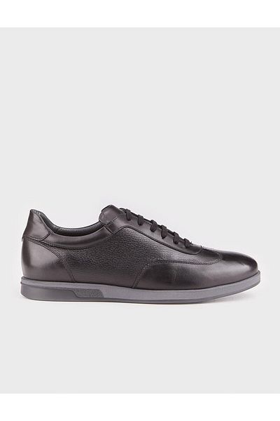 Cabani Genuine Leather Rubber Sole Black Lace-Up Men's Casual Shoes
