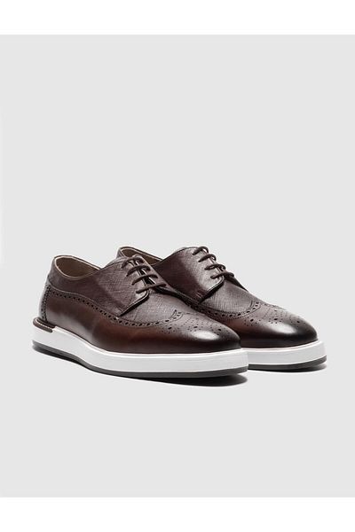 Cabani Genuine Leather Brown Lace-Up Men's Casual Shoes