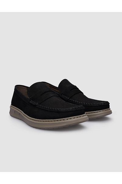 Cabani Black Nubuck 100% Genuine Leather Men's Casual Shoes