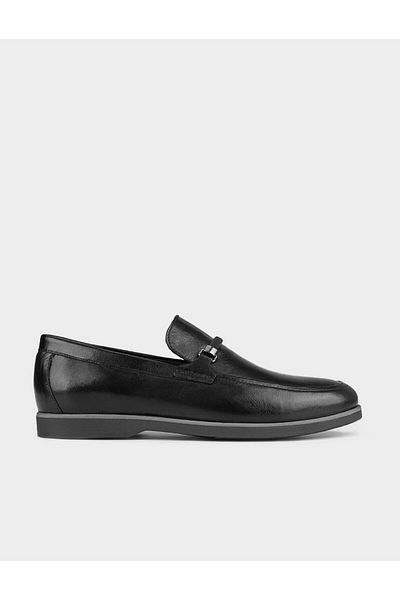 Cabani Genuine Leather Black Rubber Sole Men's Casual Shoes
