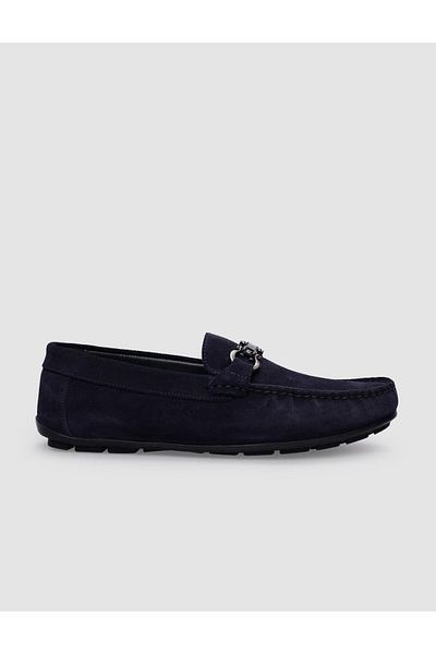 Cabani Navy Blue Suede Buckle 100% Genuine Leather Men's Loafer