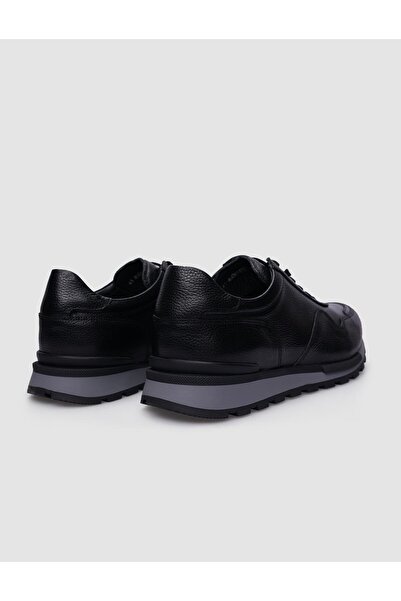 Cabani Hakiki Deri Siyah Bağcıklı Gri Tabanlı Erkek Spor Ayakkabı