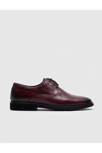 Cabani Genuine Leather Claret Red Lace-Up Men's Casual Shoes