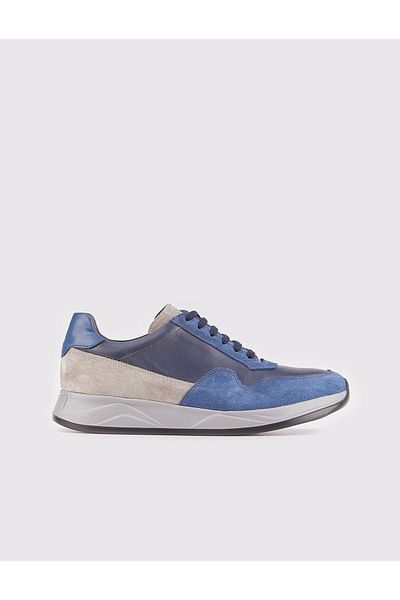 Cabani Genuine Leather Navy Blue Lace-Up Men's Sports Shoes