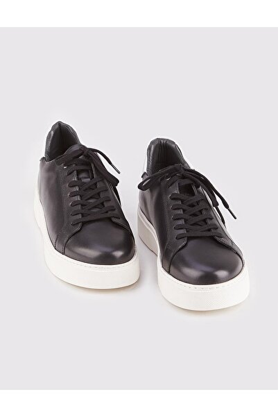 Cabani Hakiki Deri Siyah Bağcıklı Eva Tabanlı Erkek Spor Ayakkabı