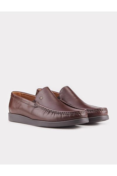 Cabani Genuine Leather Brown Casual Shoes with Stitching Detail