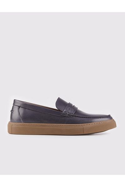 Cabani Men's Genuine Leather Navy Blue Loafers