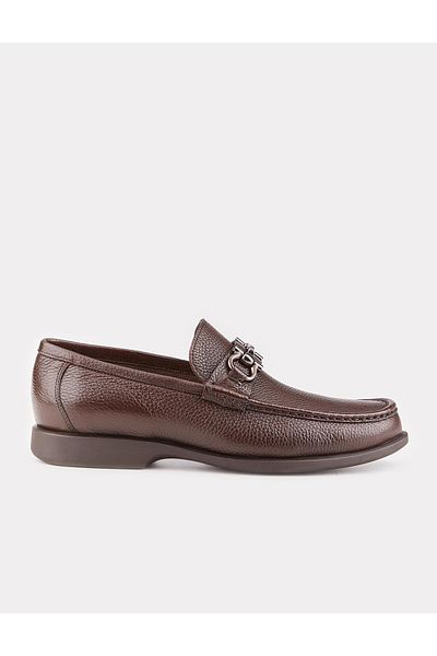 Cabani Genuine Leather Brown Metal Patterned Men's Casual Shoes