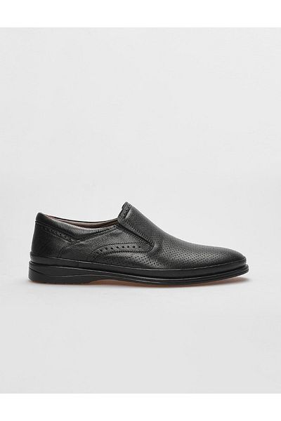 Cabani Genuine Leather Black Laser Detailed Men's Casual Shoes