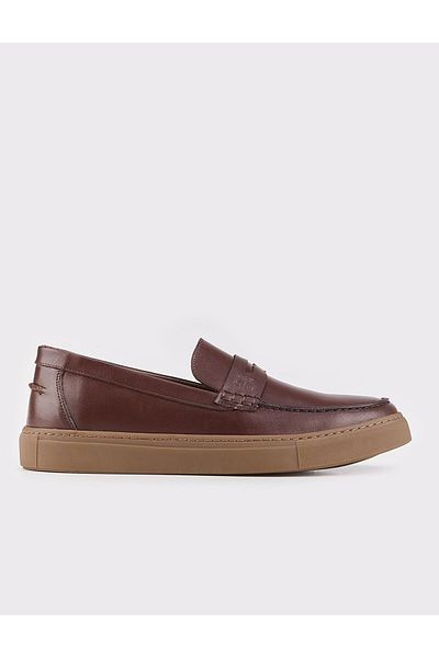 Cabani Men's Genuine Leather Winter Brown Loafer Shoes