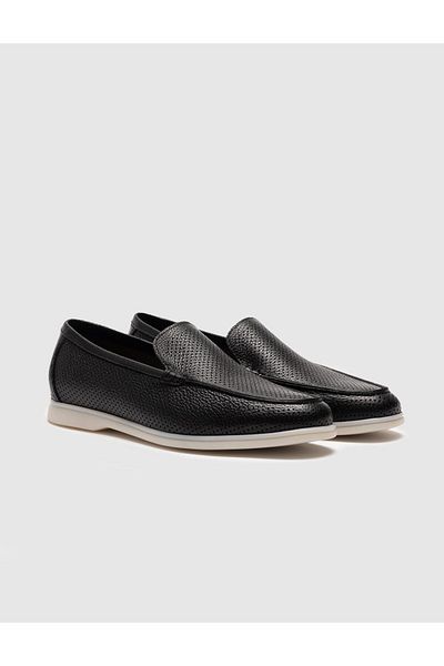 Cabani Black Genuine Leather Men's Loafer