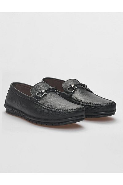 Cabani Genuine Leather Black Buckle Men's Loafer
