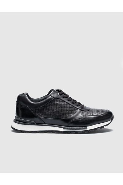 Cabani Genuine Leather Black Lace-Up Specially Designed Men's Sports Shoes