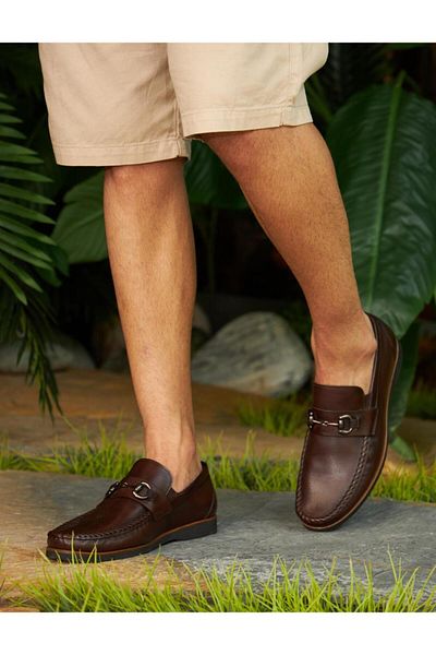 Cabani Genuine Leather Brown Buckle Accessory Men's Casual Shoes