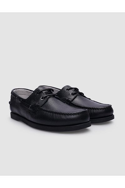 Cabani Black Lace Detailed 100% Genuine Leather Men's Casual Shoes