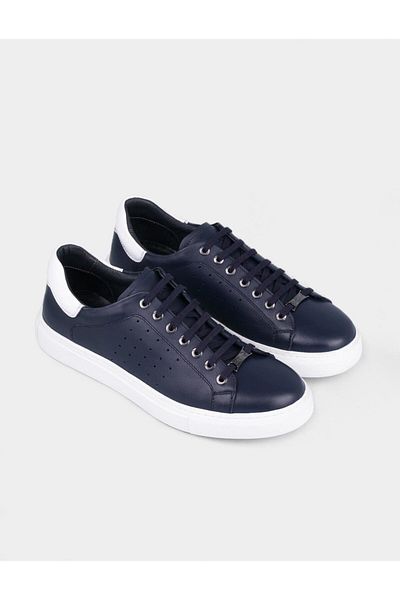 Cabani Sneaker Genuine Leather Navy Blue Lace-Up Men's Sports Shoes