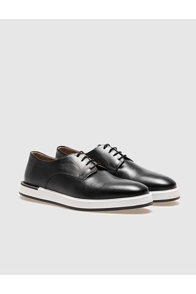 Cabani Genuine Leather Black Lace-Up Men's Casual Shoes