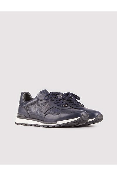Cabani Genuine Leather Navy Blue Lace-Up Men's Sports Sneakers