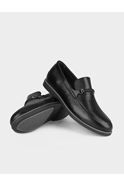Cabani Genuine Leather Black Rubber Sole Men's Casual Shoes