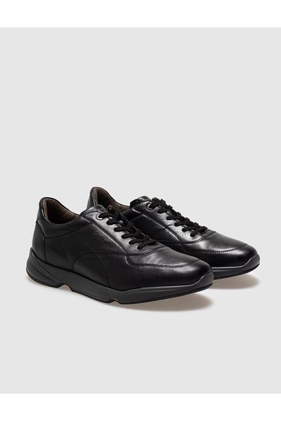 Cabani Genuine Leather Black Lace-Up Men's Casual Shoes