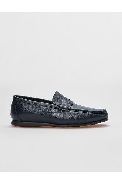 Cabani Navy Blue Genuine Leather Men's Casual Shoes