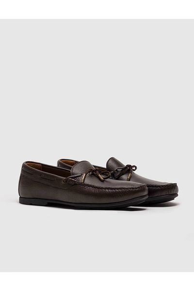 Cabani Genuine Leather Brown Bow Men's Loafer Shoes